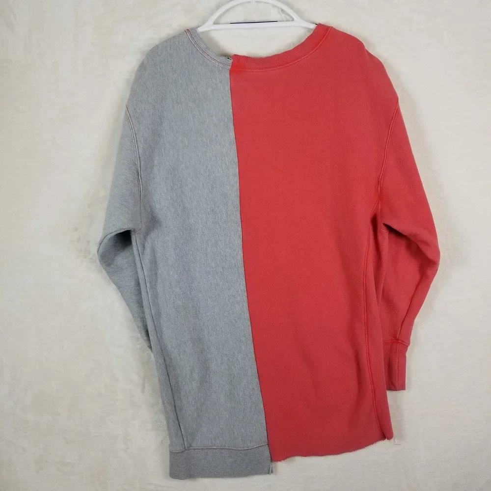 Free People‎ Split Color Oversized Sweatshirt Coral Gray Two Tone Asymmetrical S